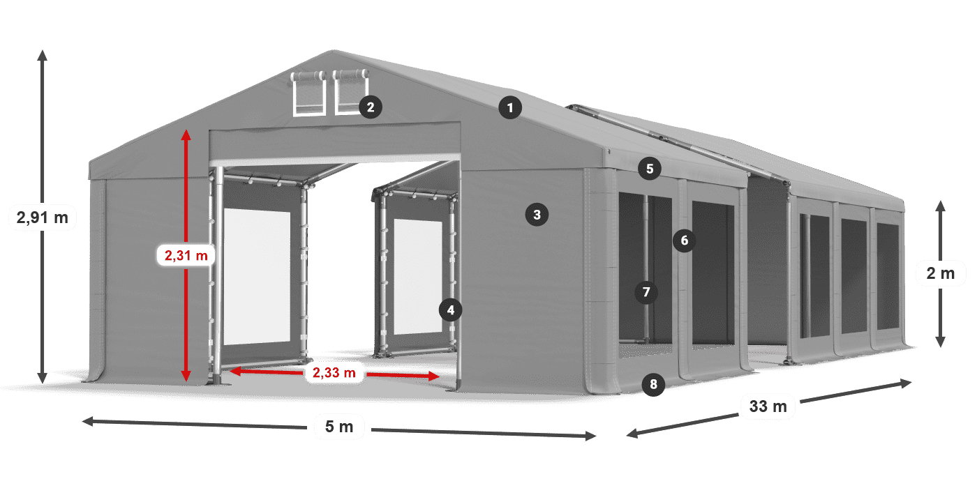 Dach: MS 580 PVC Wände: MS 580 PVC 2m Legende