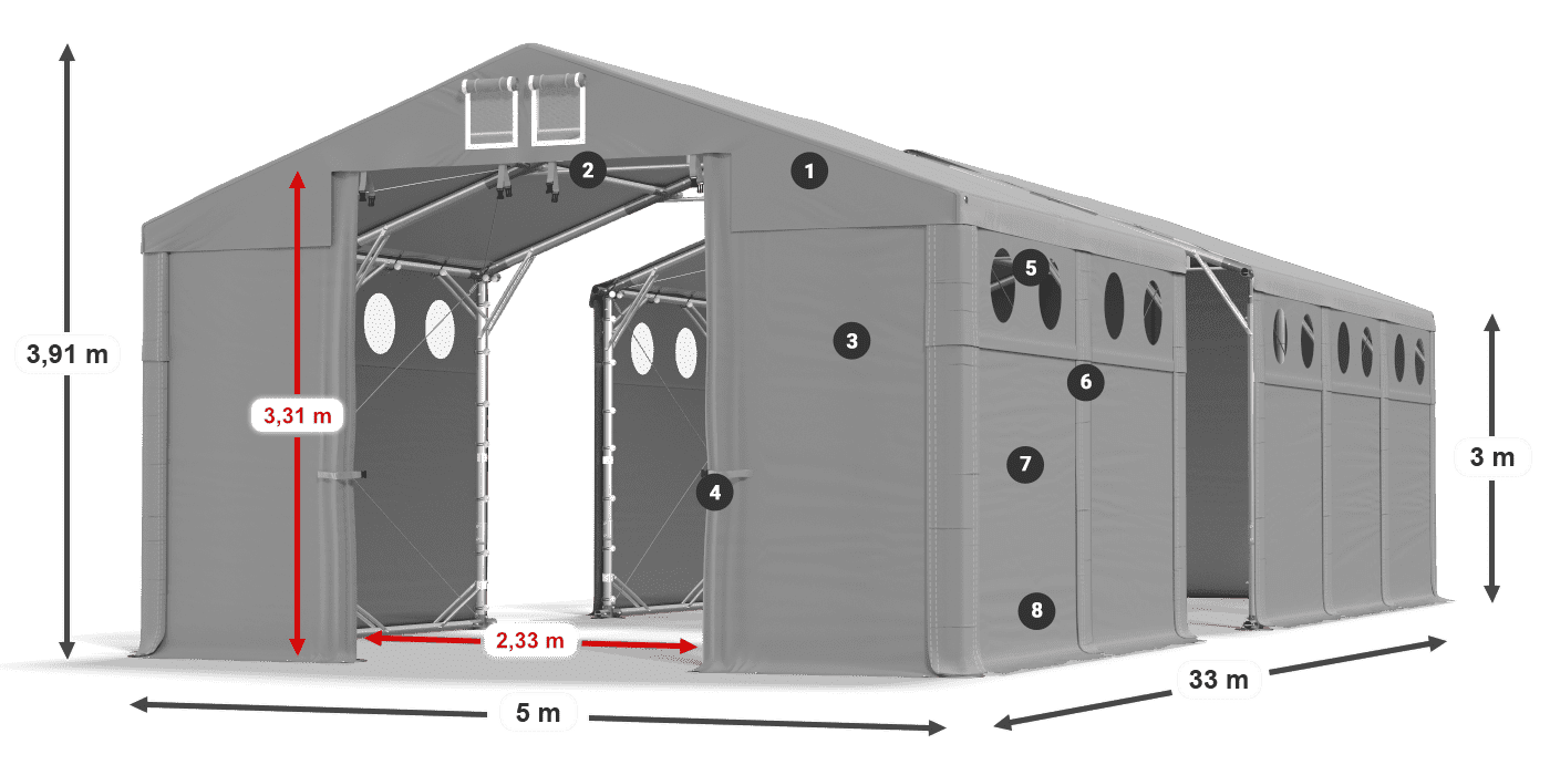 Dach: FR 620 PVC Wände: SD O 500 PVC 3m Legende