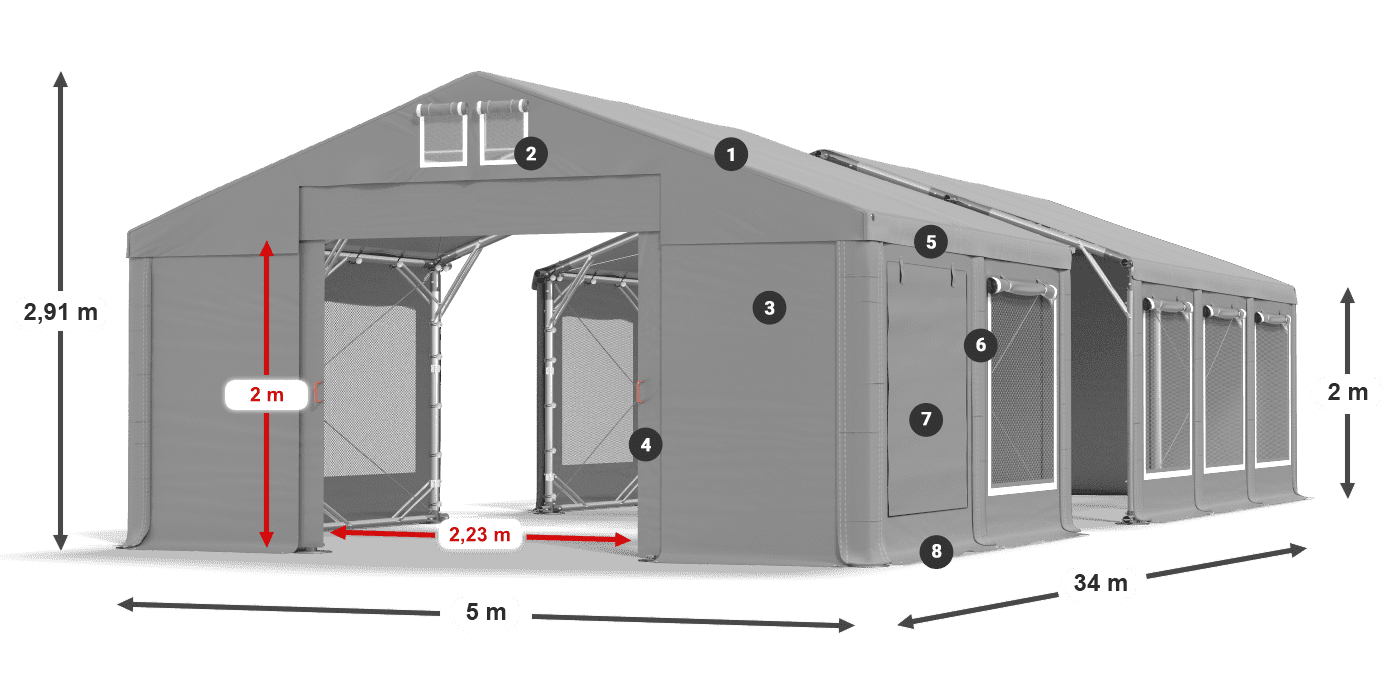 Dach: FR 620 PVC Wände: SD 500 PVC 2m Legende