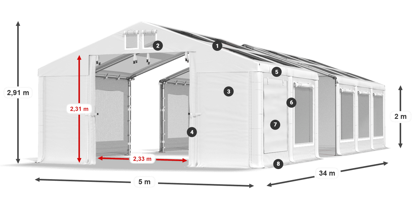 Dach: MS T 580 PVC Wände: SDM 500 PVC 2m Legende