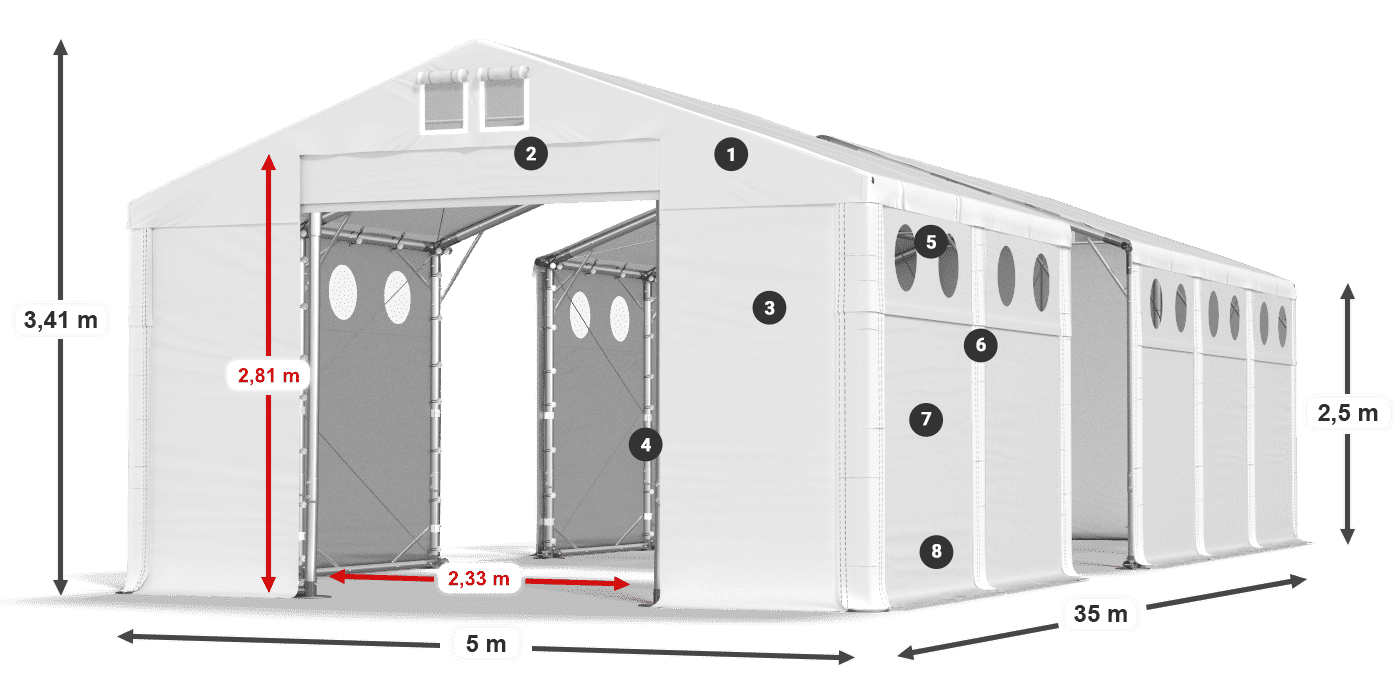 Dach: MS 580 PVC Wände: SD O 500 PVC 2,5 m Legende
