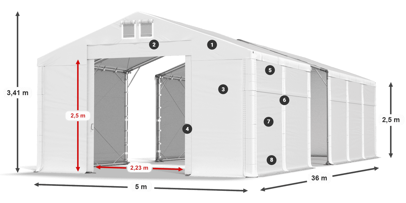 Dach: SD 560 PVC Wände: MS 580 PVC Legende 2,5 m