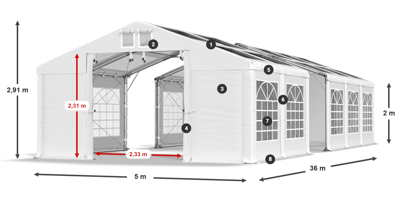 Dach: MS T 580 PVC Wände: FR 620 PVC 2m Legende