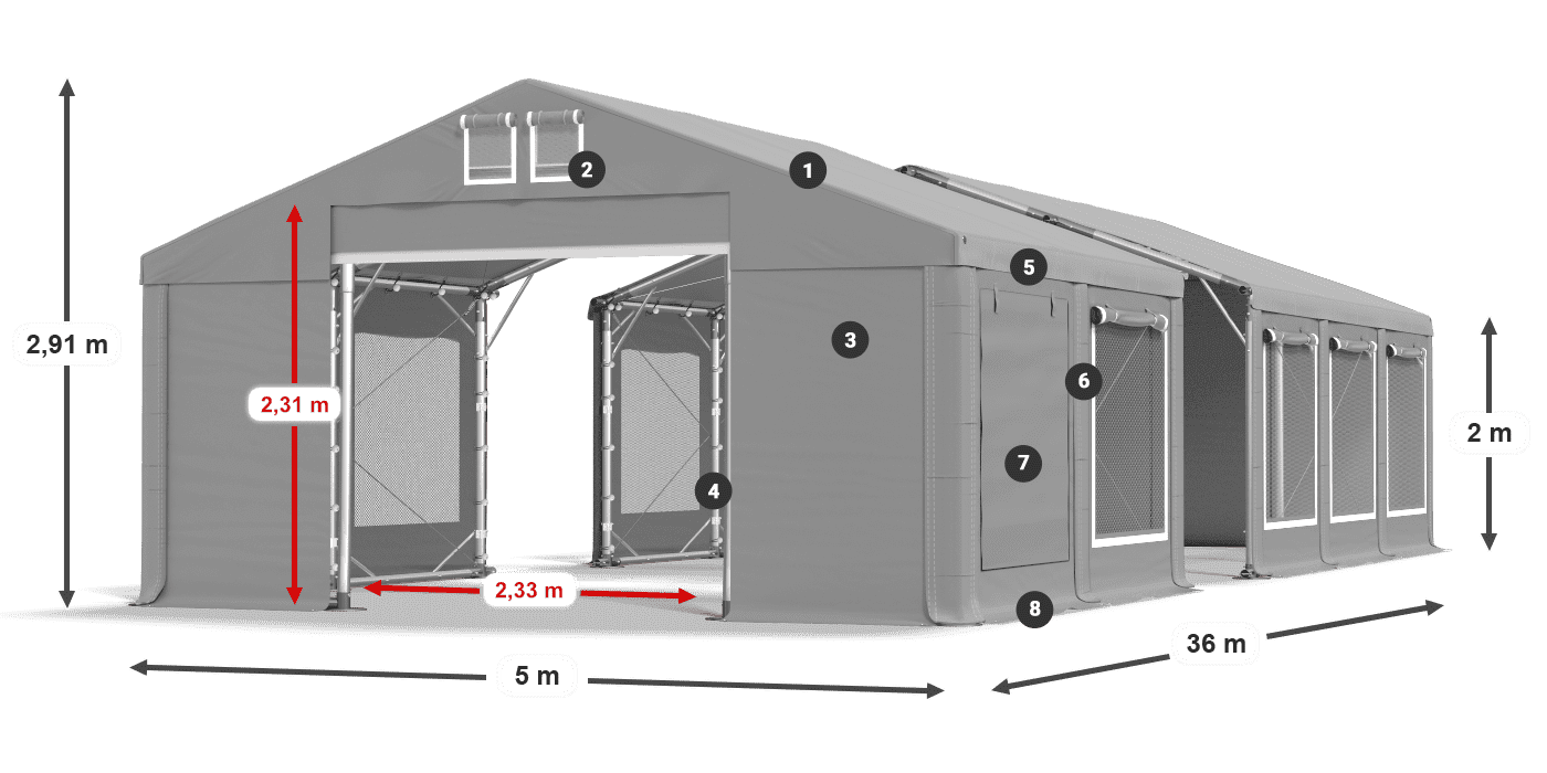 Dach: MS 580 PVC Wände: SD M 500 PVC 2m Legende