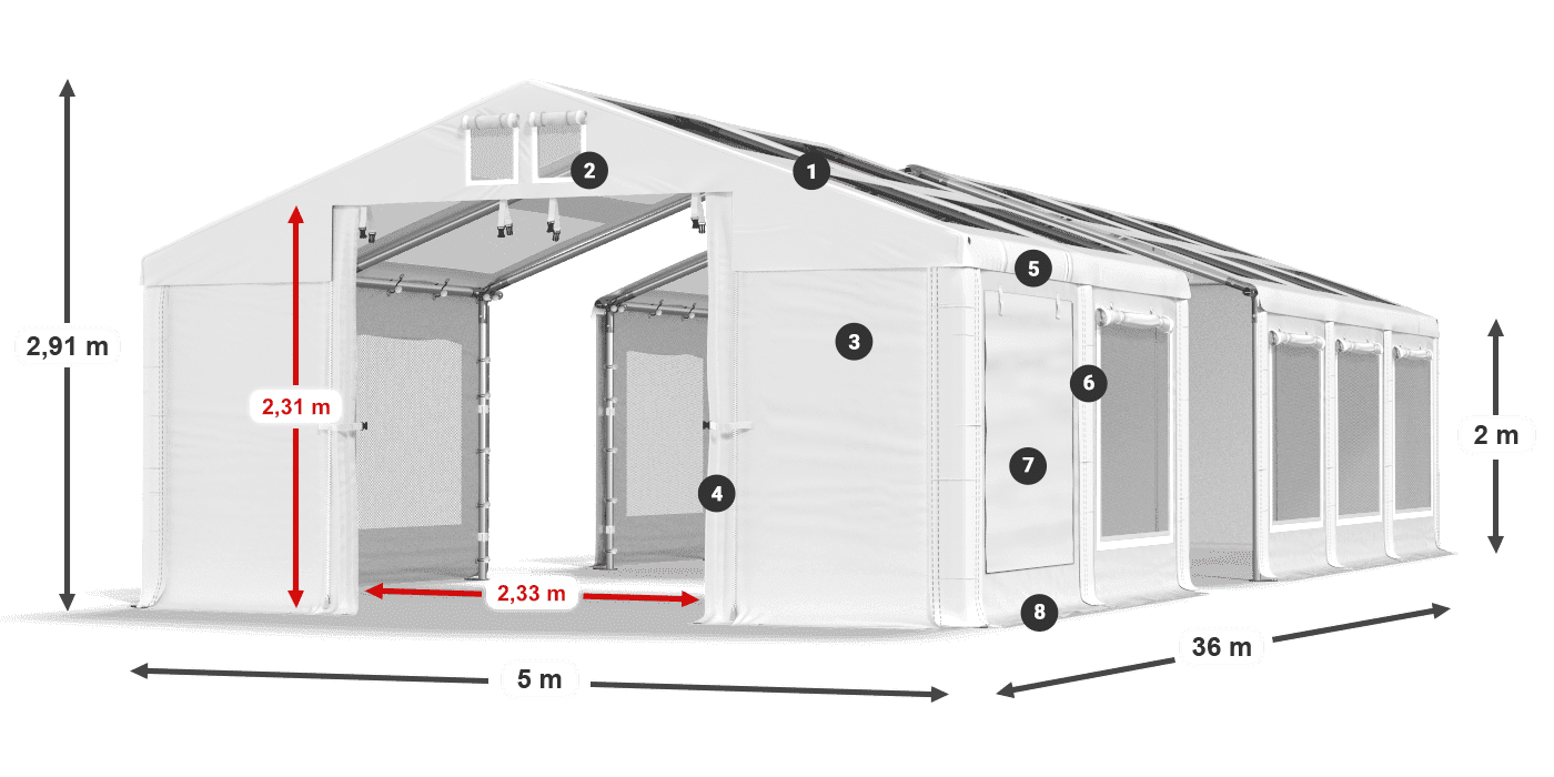 Dach: MS T 580 PVC Wände: SDM 500 PVC 2m Legende