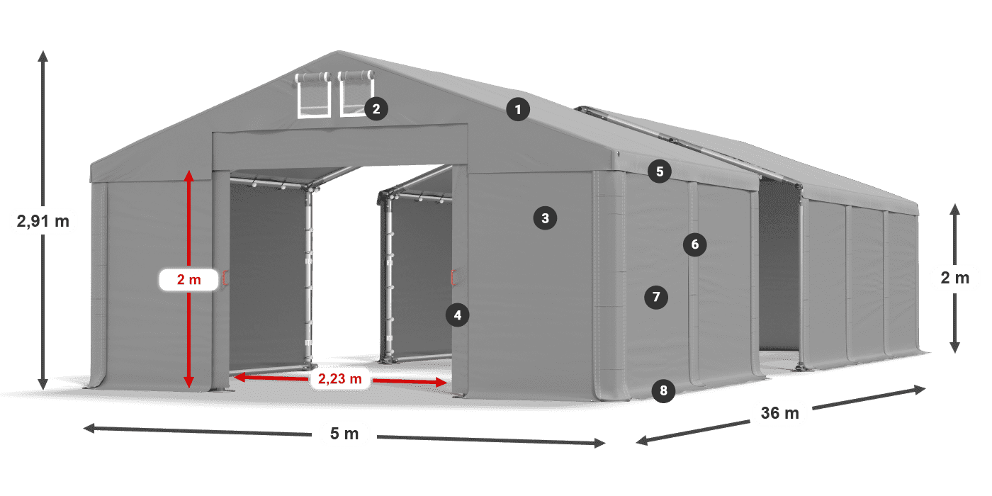 Dach: MS 580 PVC Wände: SD 500 PVC 2m Legende