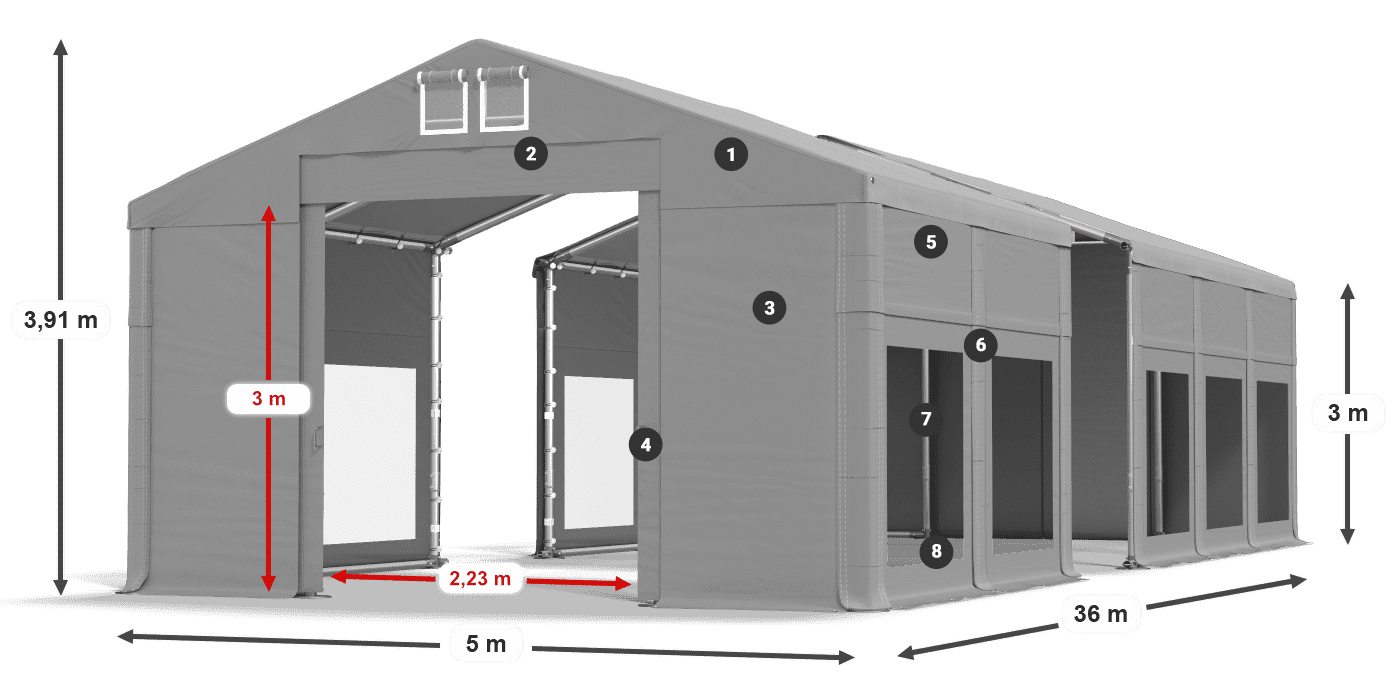 Dach: MS 580 PVC Wände: MS 580 PVC 3m Legende