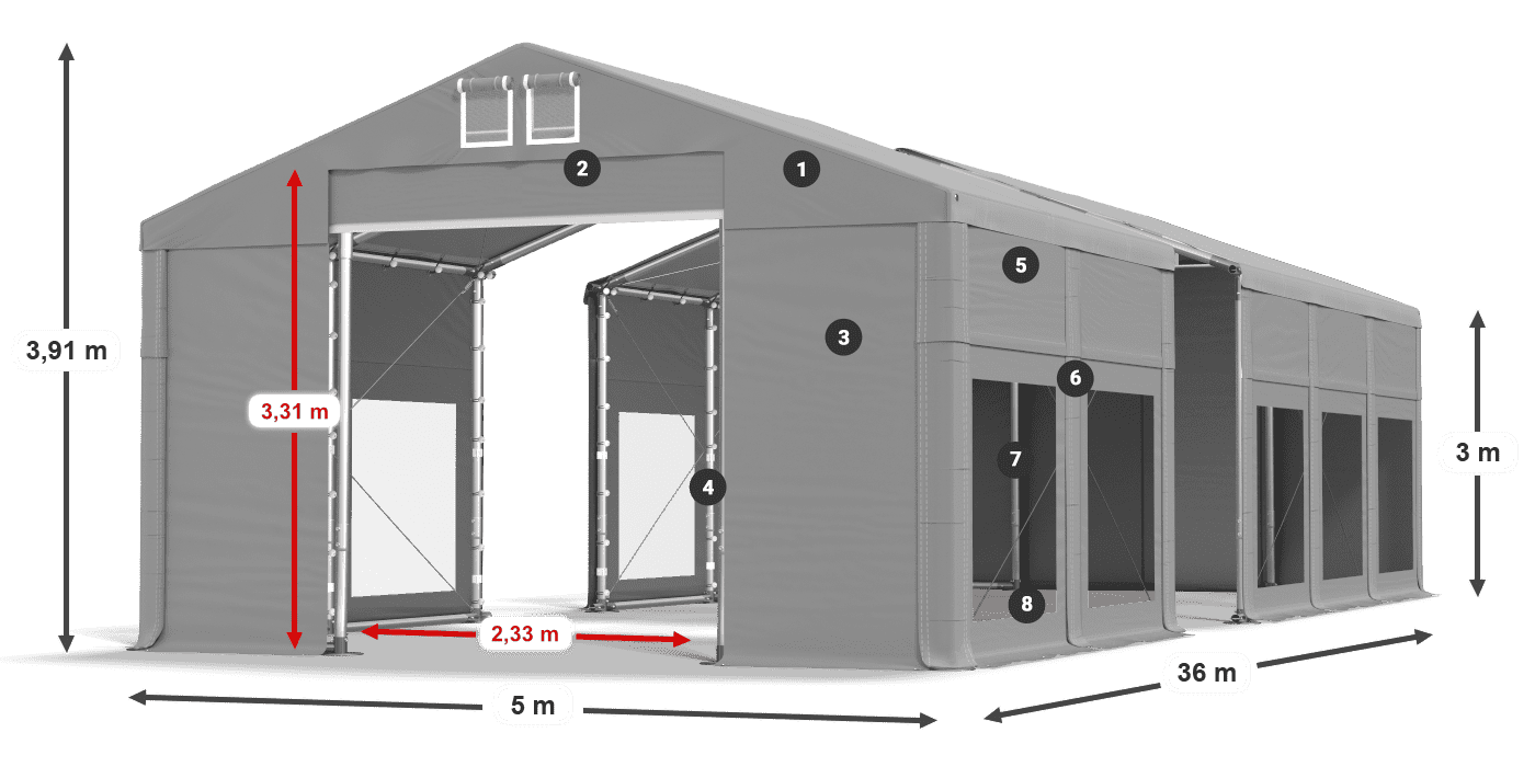 Dach: MS 580 PVC Wände: MS 580 PVC 3m Legende