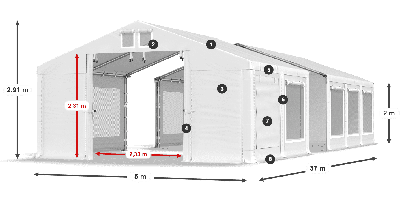 Dach: FR 620 PVC Wände: SD 500 PVC 2m Legende