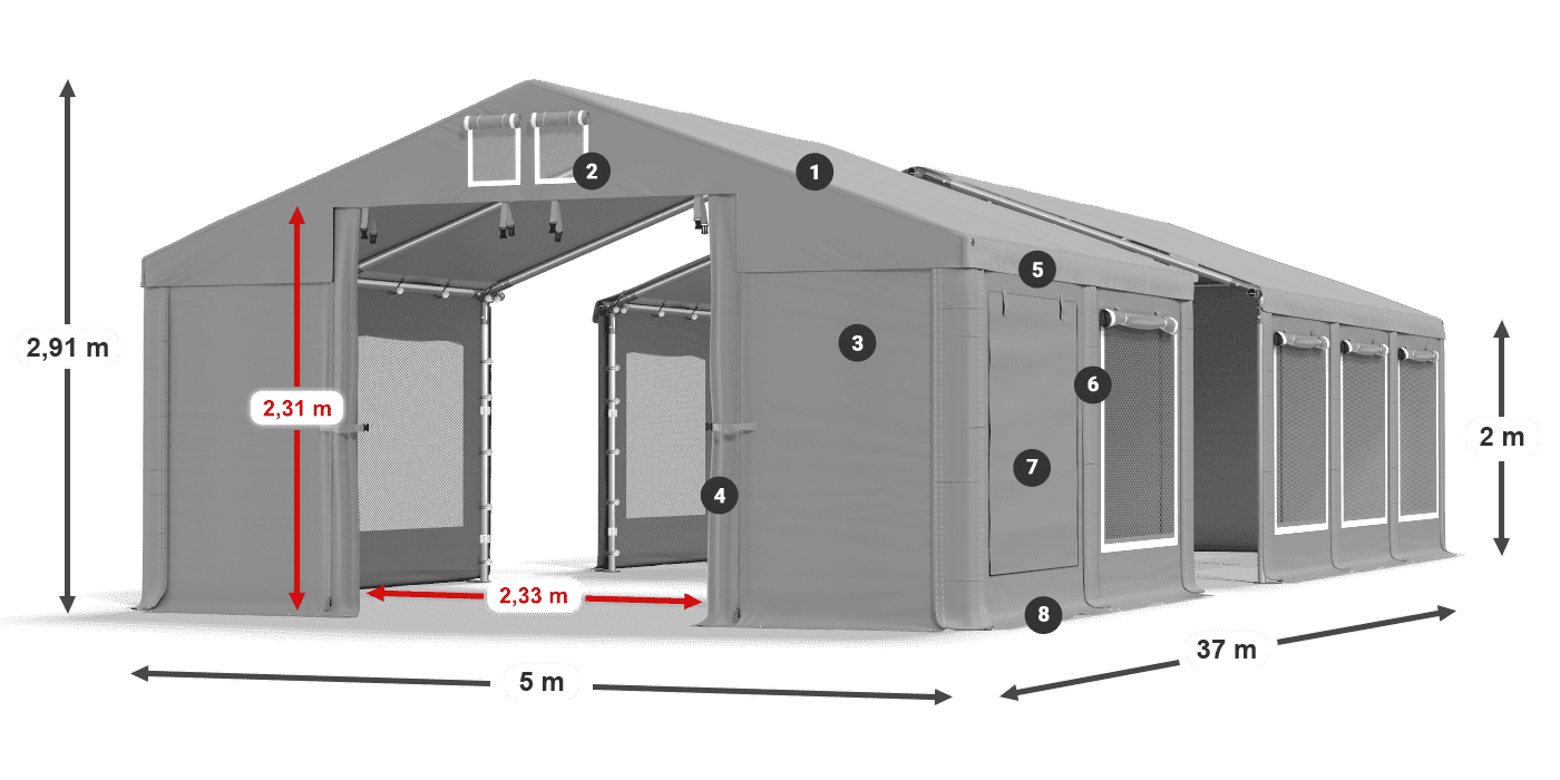 Dach: MS 580 PVC Wände: SD M 500 PVC 2m Legende