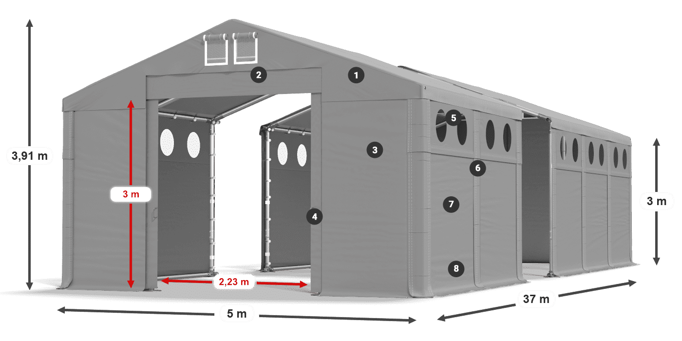 Dach: MS 580 PVC Wände: SD O 500 PVC 3m Legende