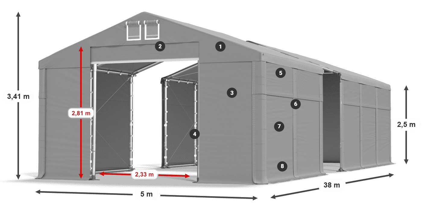 Dach: SD 560 PVC Wände: FR 620 PVC Legende 2,5 m