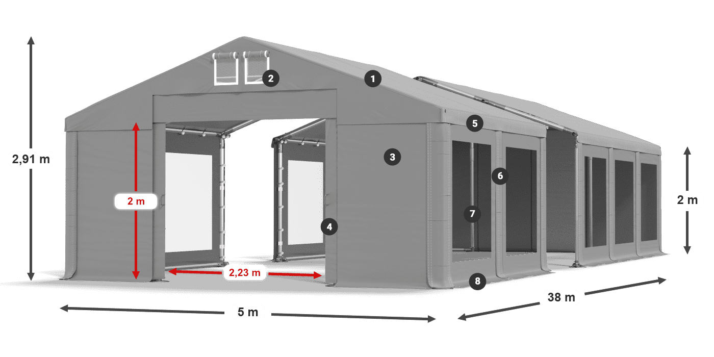 Dach: FR 620 PVC Wände: MS 580 PVC 2m Legende