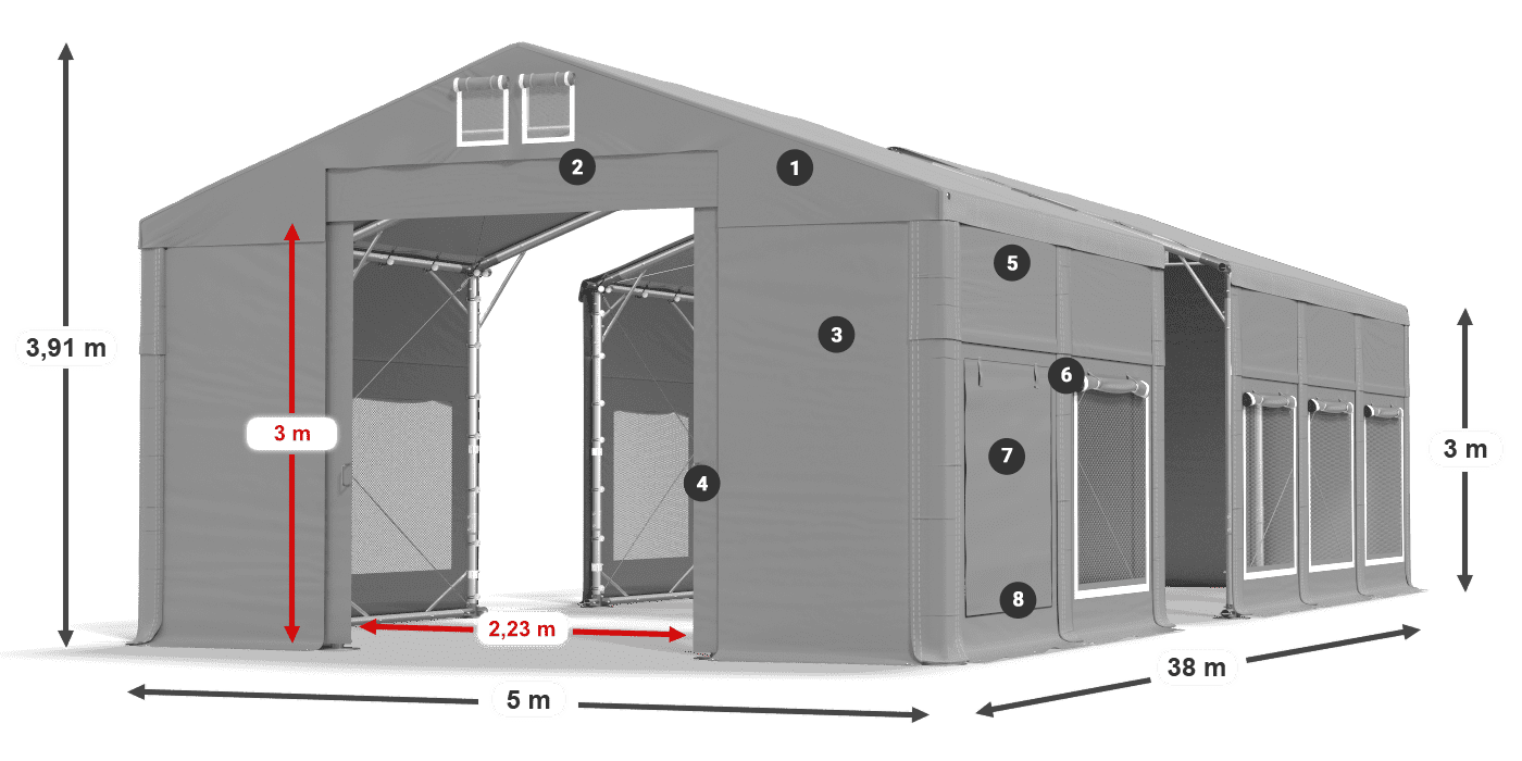 Dach: FR 620 PVC Wände: SD 500 PVC 3m Legende