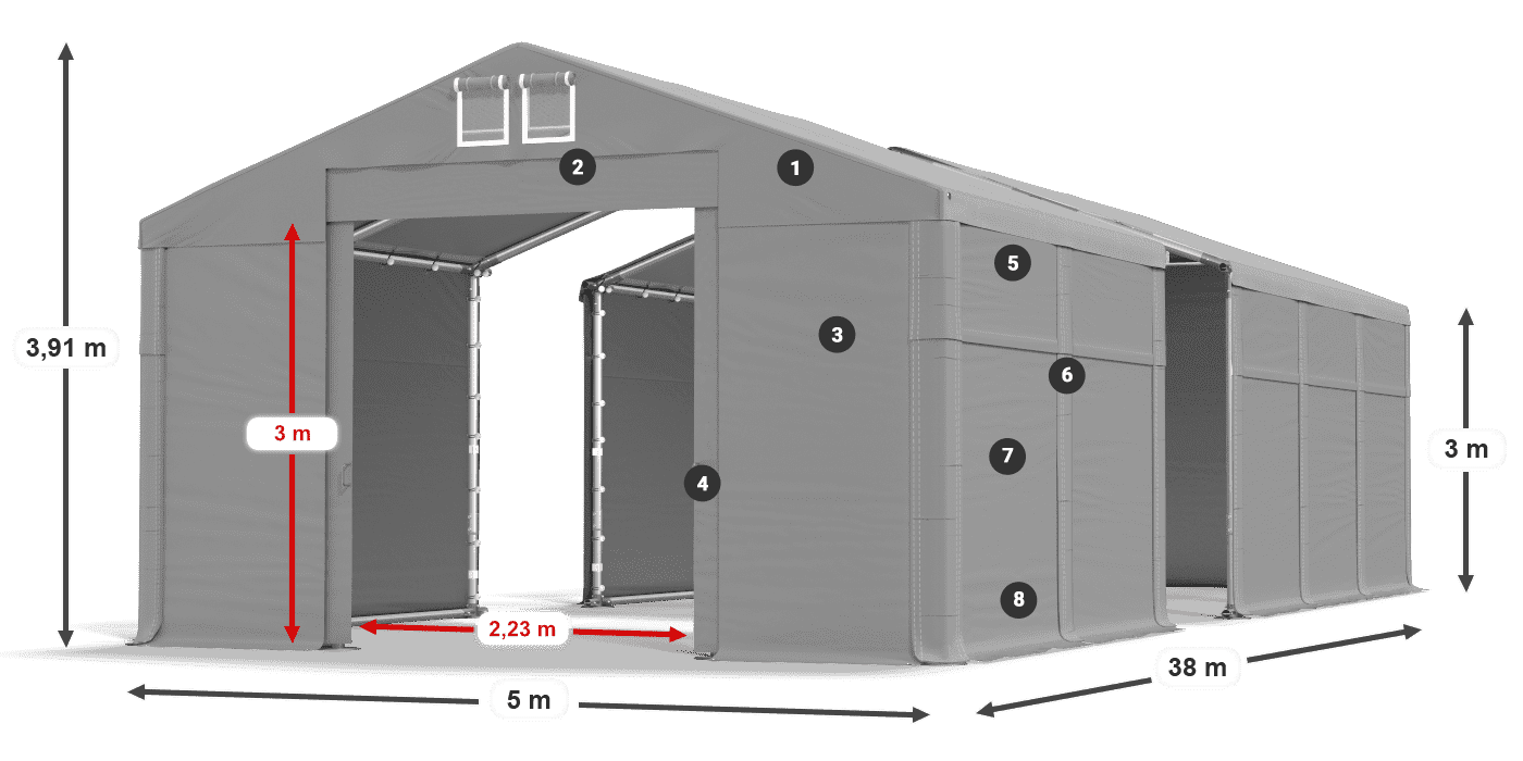 Dach: SD 560 PVC Wände: MS 580 PVC Legende 3m