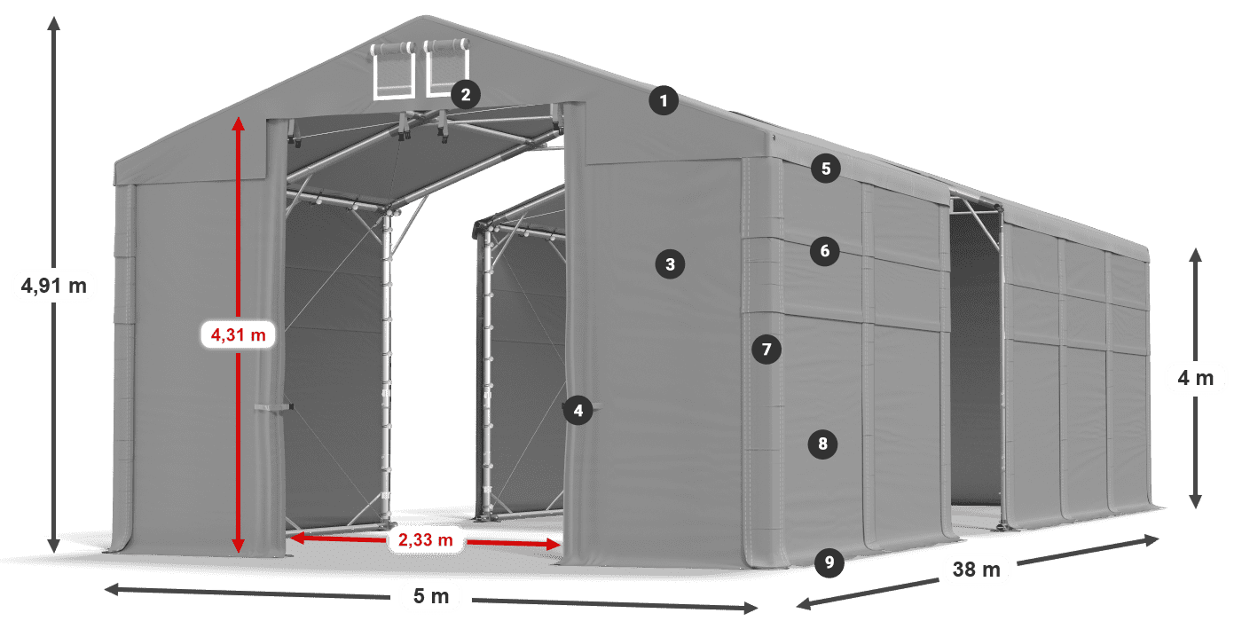 Dach: FR 620 PVC Wände: MS 580 PVC 4m Legende