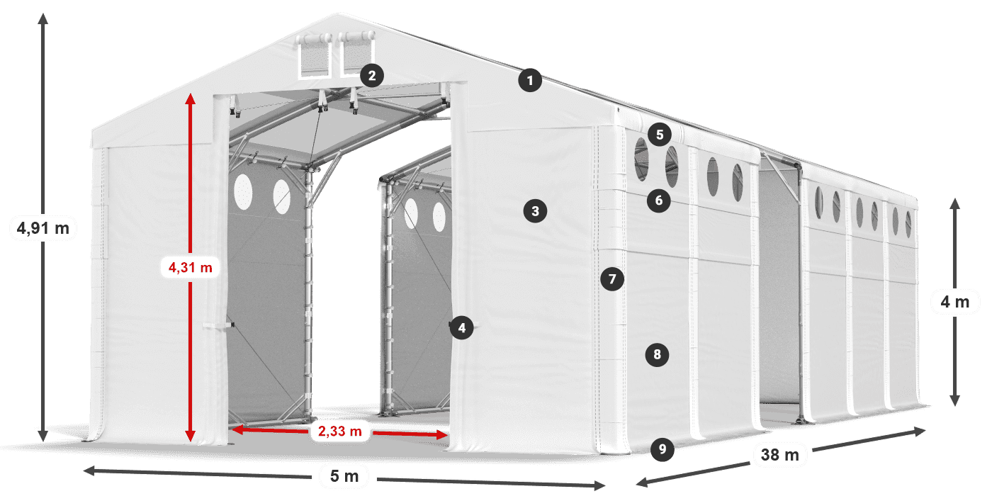 Dach: MS T 580 PVC Wände: MS O 580 PVC 4m Legende