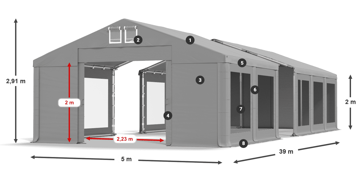 Dach: FR 620 PVC Wände: MS 580 PVC 2m Legende