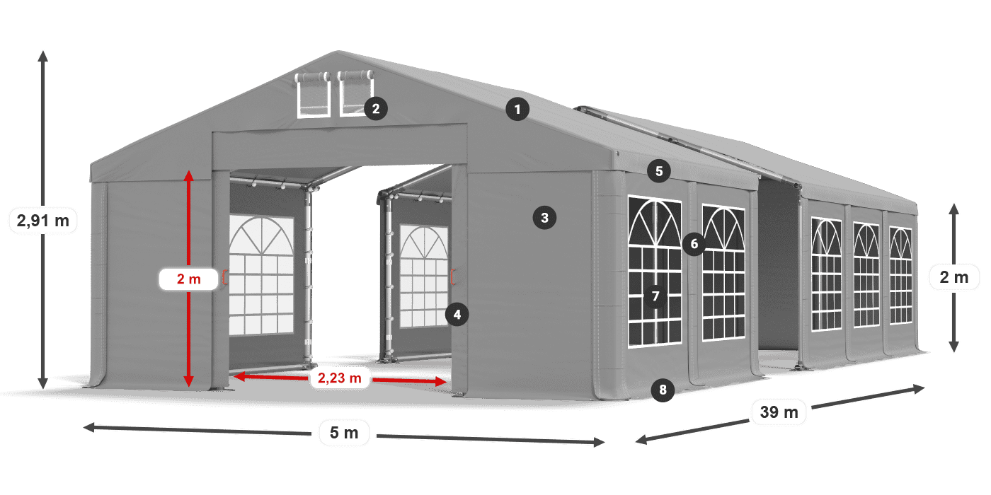 Dach: FR 620 PVC Wände: SD 500 PVC 2m Legende