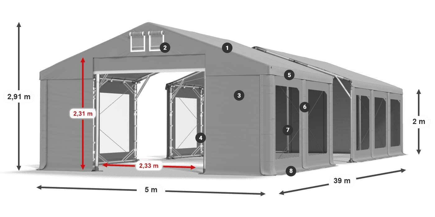Dach: MS 580 PVC Wände: MS 580 PVC 2m Legende