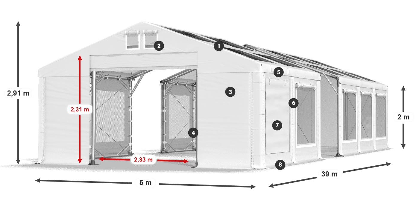 Dach: MS T 580 PVC Wände: SDM 500 PVC 2m Legende
