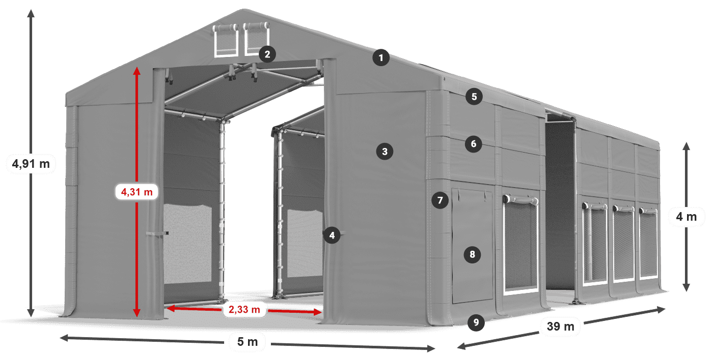 Dach: FR 620 PVC Wände: SD 500 PVC 4m Legende