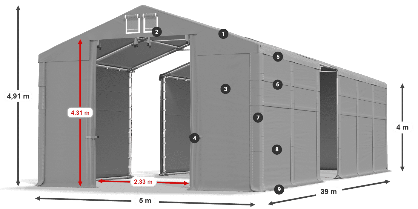 Dach: MS 580 PVC Wände: SD 500 PVC 4m Legende