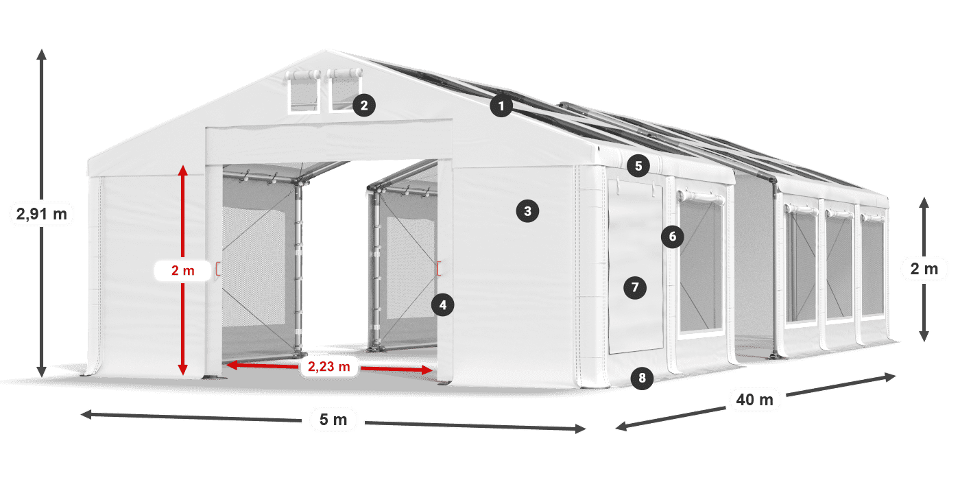 Dach: MS T 580 PVC Wände: SDM 500 PVC 2m Legende