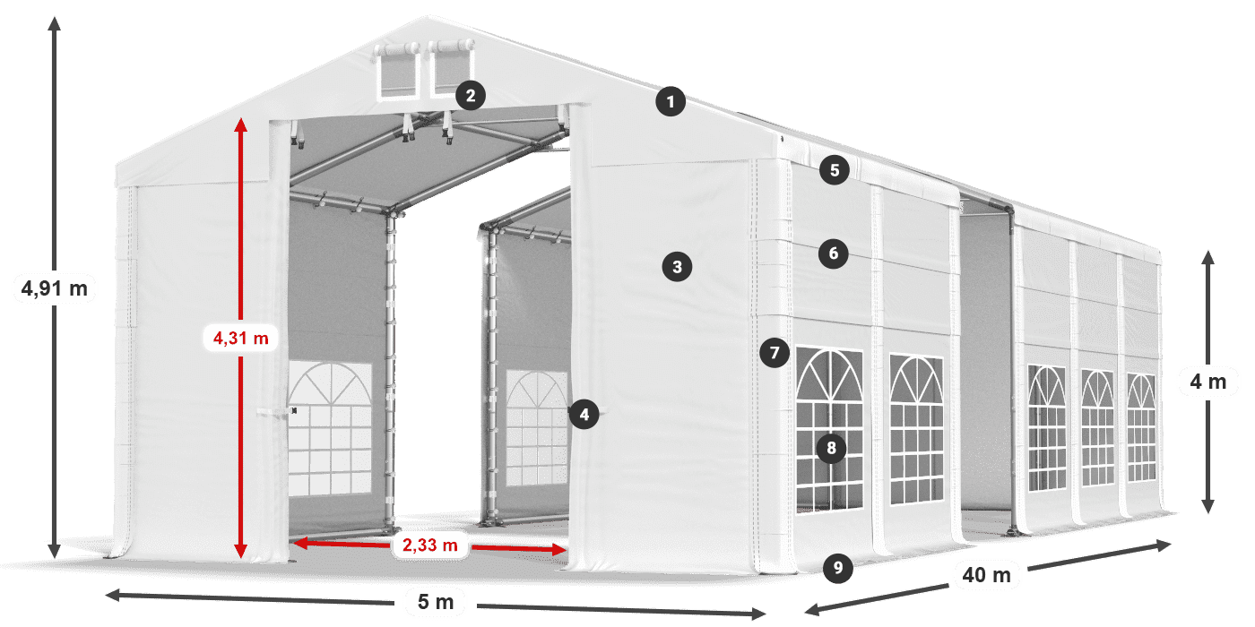 Dach: FR 620 PVC Wände: SD 500 PVC 4m Legende