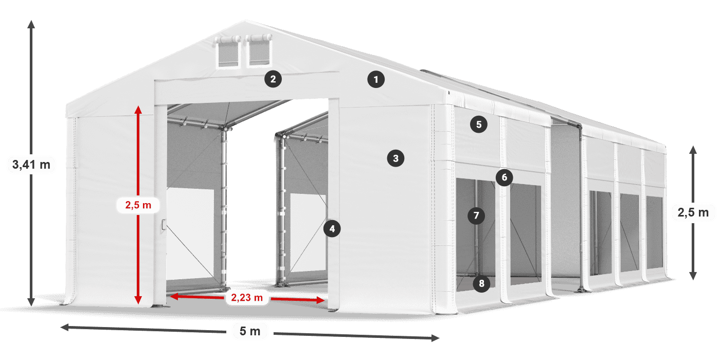 Dach: MS 580 PVC Wände: MS 580 PVC 2,5 m Legende