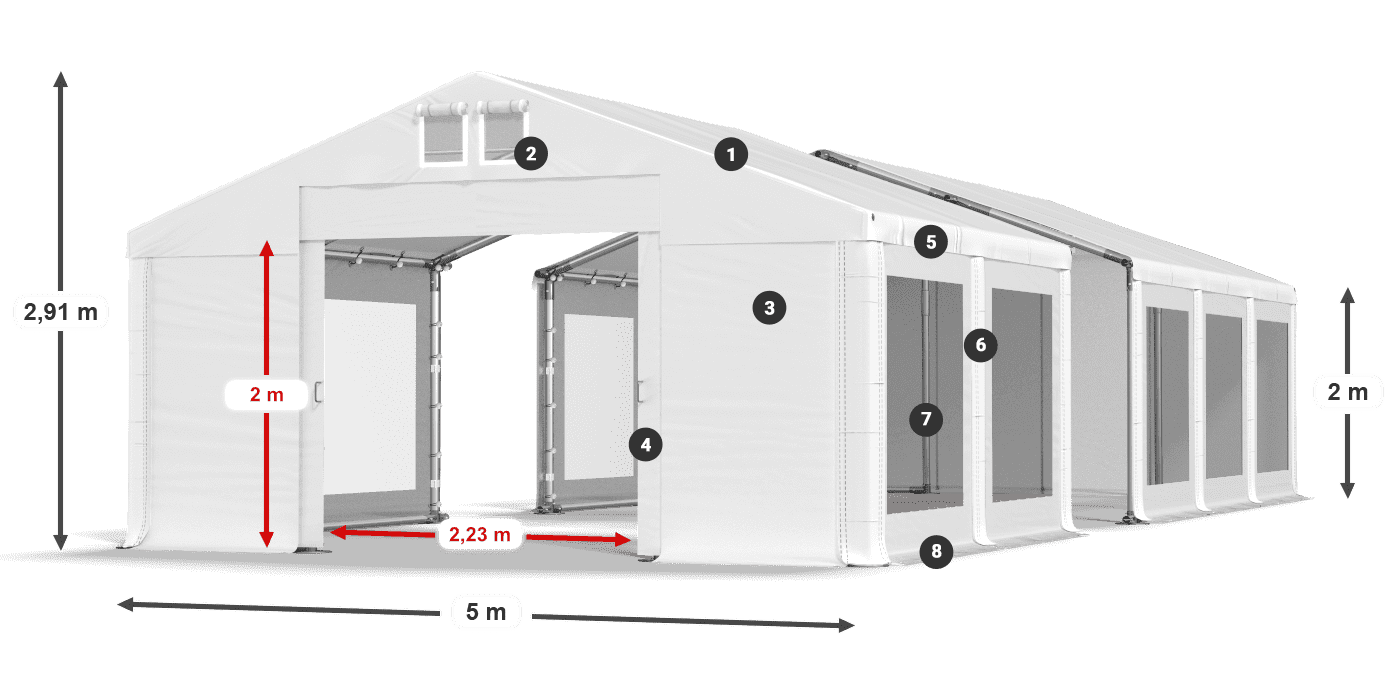 Dach: FR 620 PVC Wände: MS 580 PVC 2m Legende