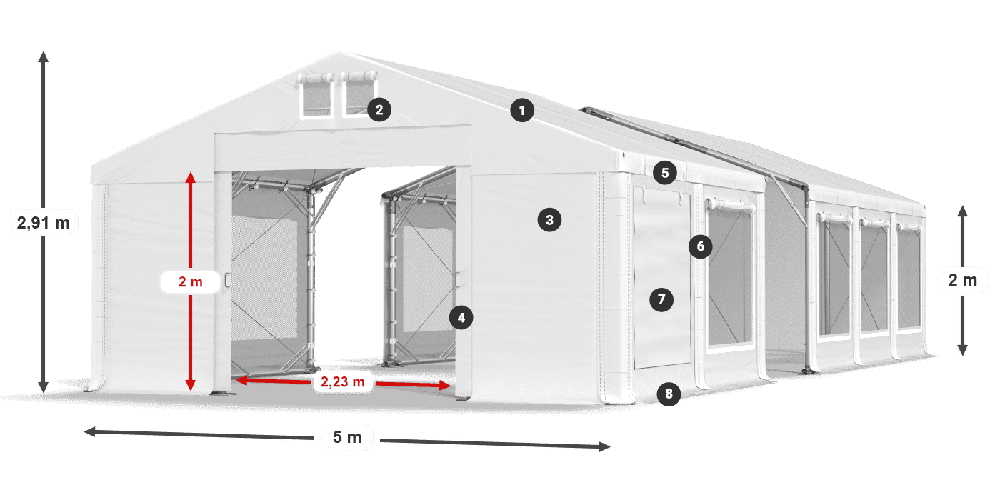 Dach: FR 620 PVC Wände: SD 500 PVC 2m Legende