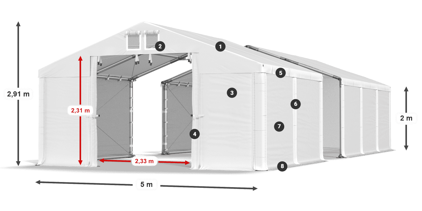 Dach: FR 620 PVC Wände: SD 500 PVC 2m Legende