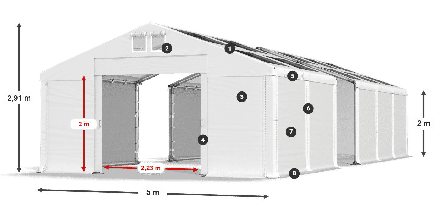 Dach: MS T 580 PVC Wände: FR 620 PVC 2m Legende