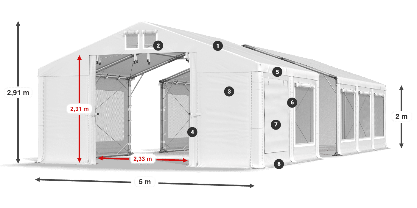 Dach: MS 580 PVC Wände: SD M 500 PVC 2m Legende