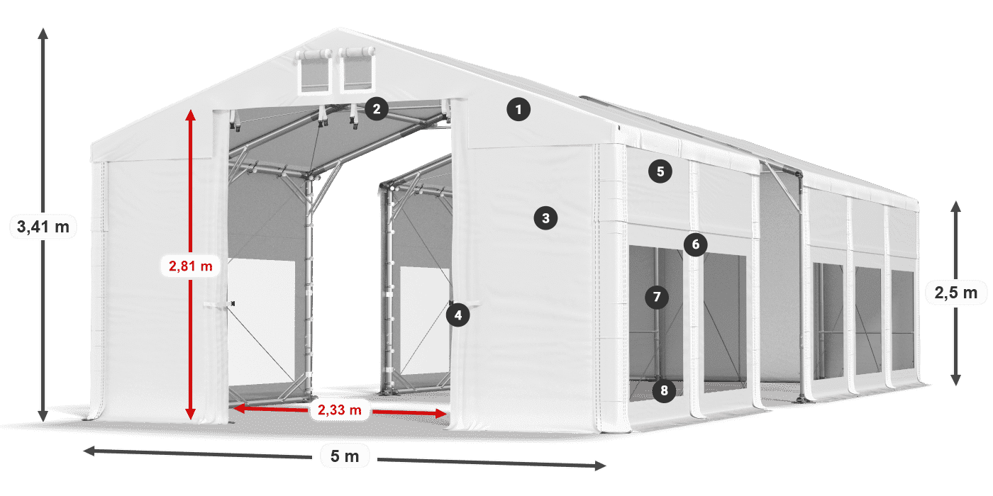 Dach: FR 620 PVC Wände: MS 580 PVC 2,5 m Legende