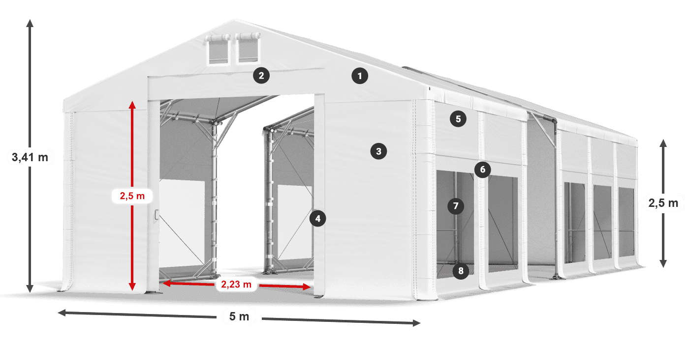 Dach: MS 580 PVC Wände: MS 580 PVC 2,5 m Legende