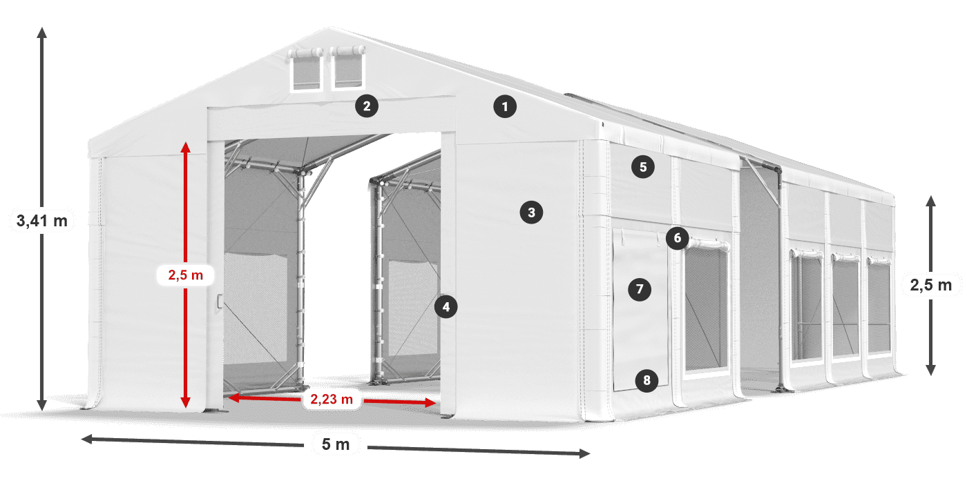 Dach: MS 580 PVC Wände: SD M 500 PVC 2,5 m Legende