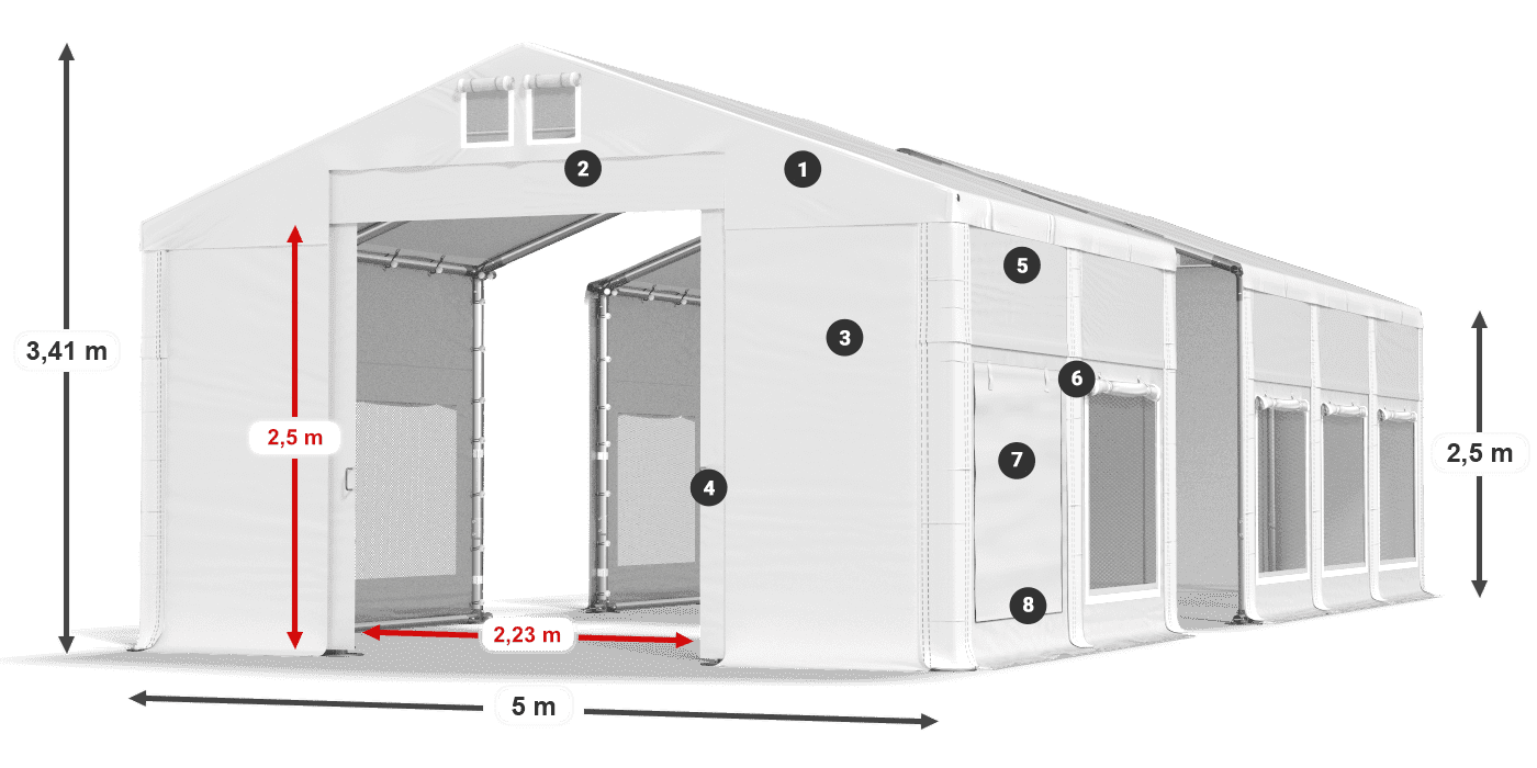 Dach: MS 580 PVC Wände: SD M 500 PVC 2,5 m Legende