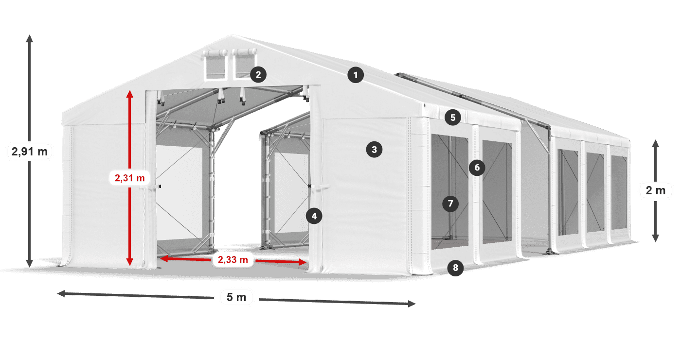 Dach: FR 620 PVC Wände: MS 580 PVC 2m Legende