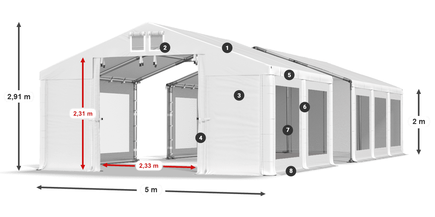 Dach: FR 620 PVC Wände: MS 580 PVC 2m Legende