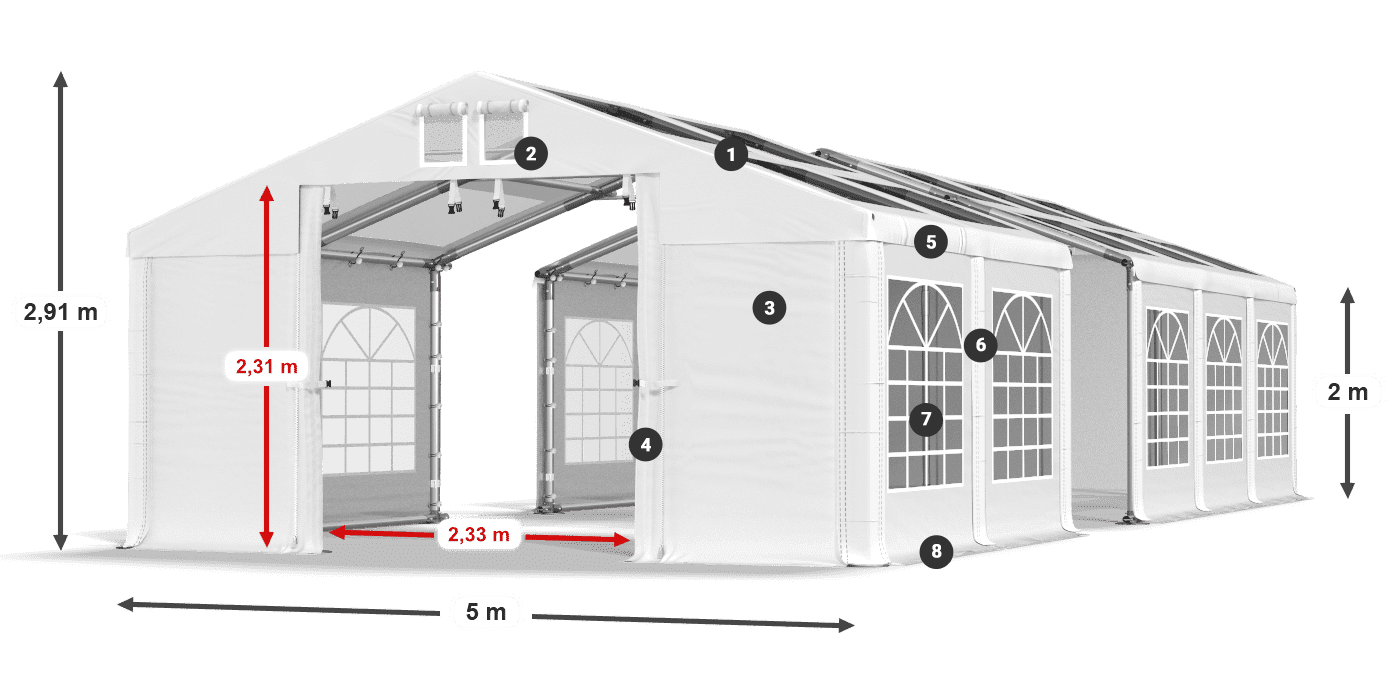Dach: MS 580 PVC Wände: SD 500 PVC 2m Legende