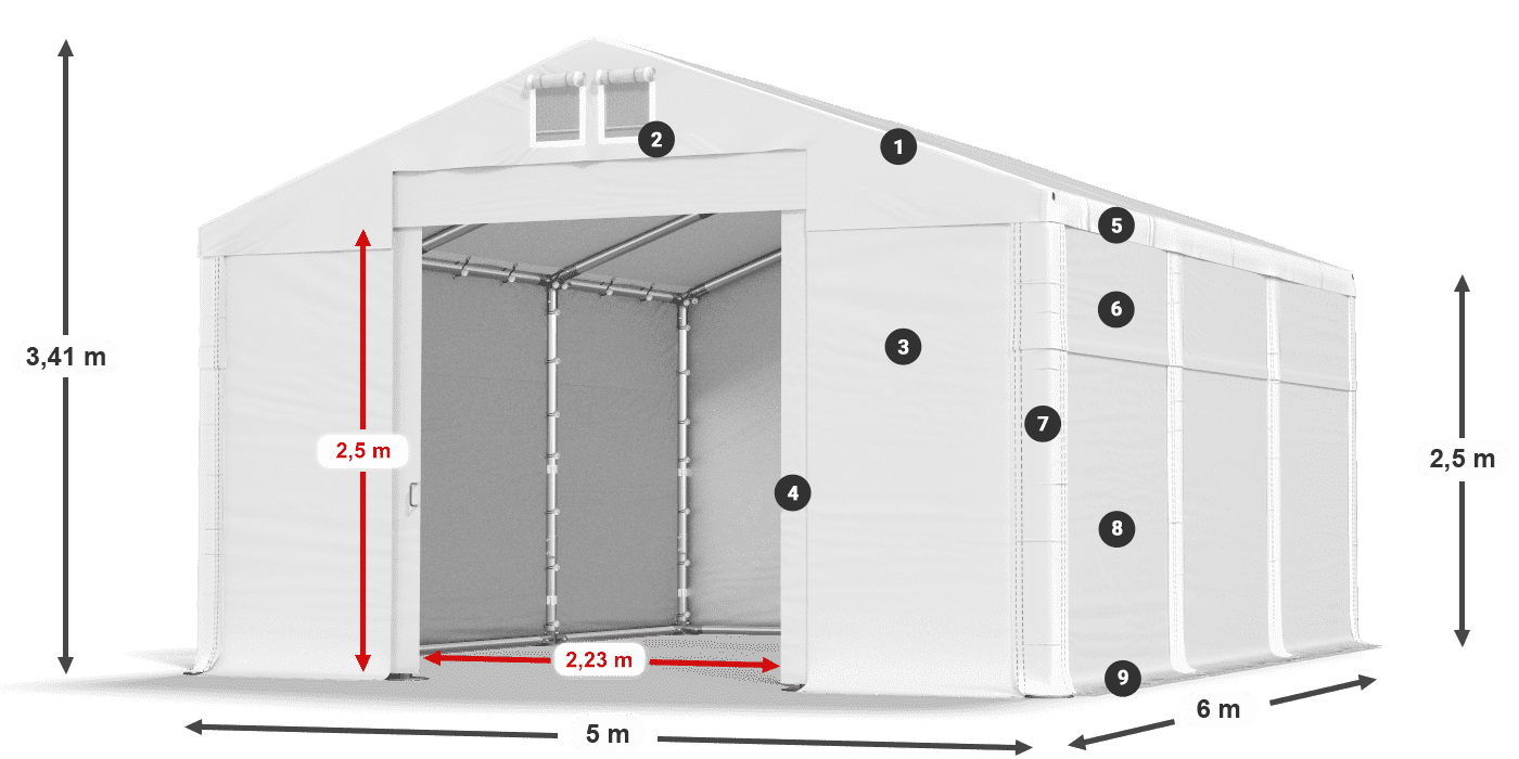 Dach: FR 620 PVC Wände: MS 580 PVC 2,5 m Legende