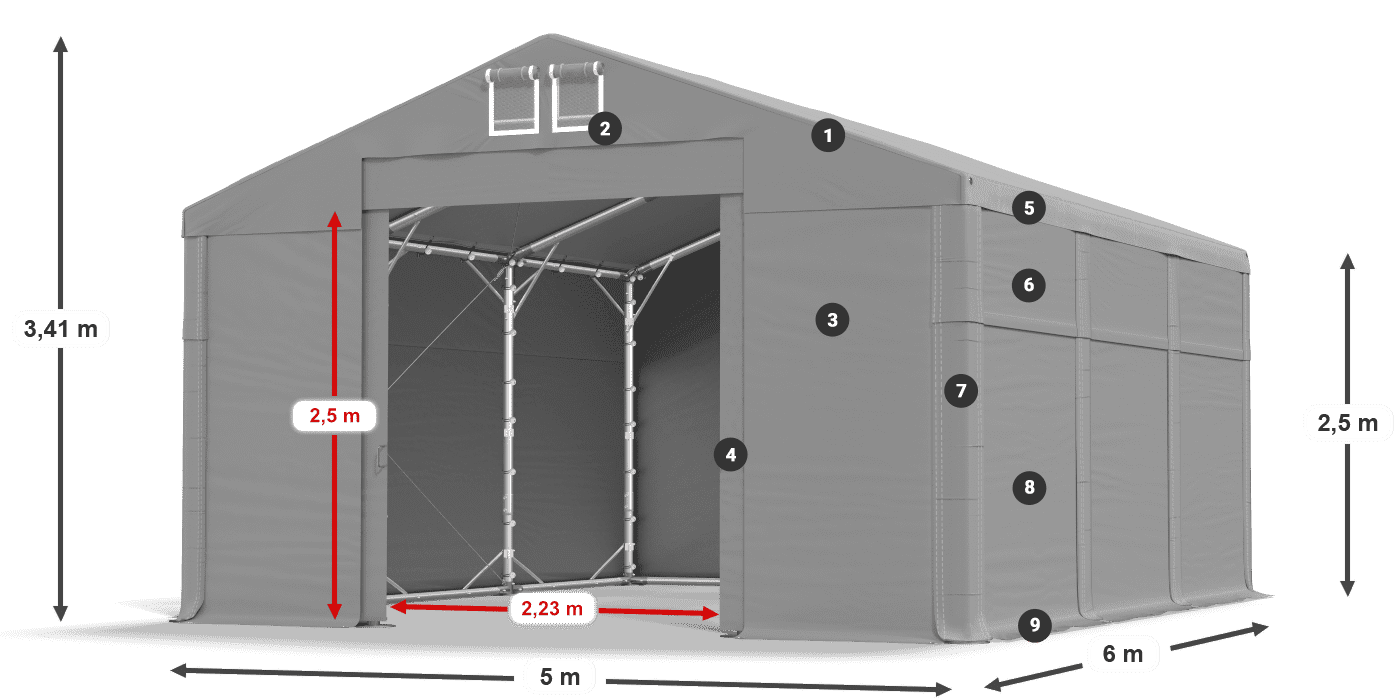 Dach: FR 620 PVC Wände: SD 500 PVC 2,5 m Legende