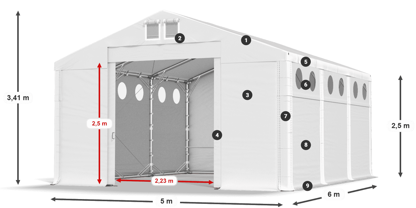 Dach: FR 620 PVC Wände: SD O 500 PVC 2,5 m Legende