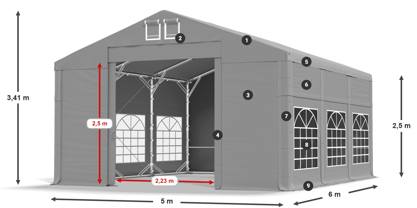 Dach: FR 620 PVC Wände: SD 500 PVC 2,5 m Legende