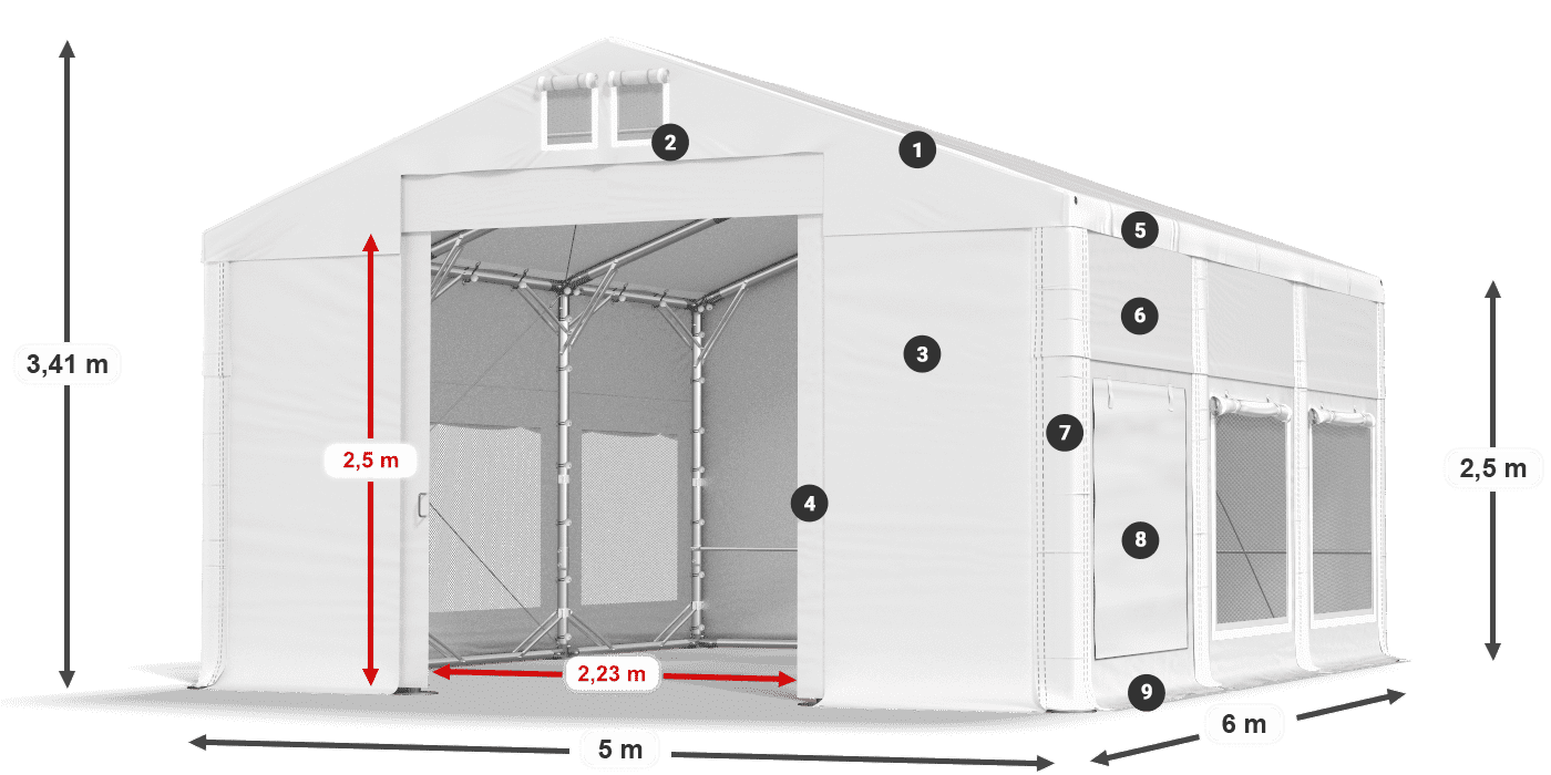 Dach: FR 620 PVC Wände: SD 500 PVC 2,5 m Legende