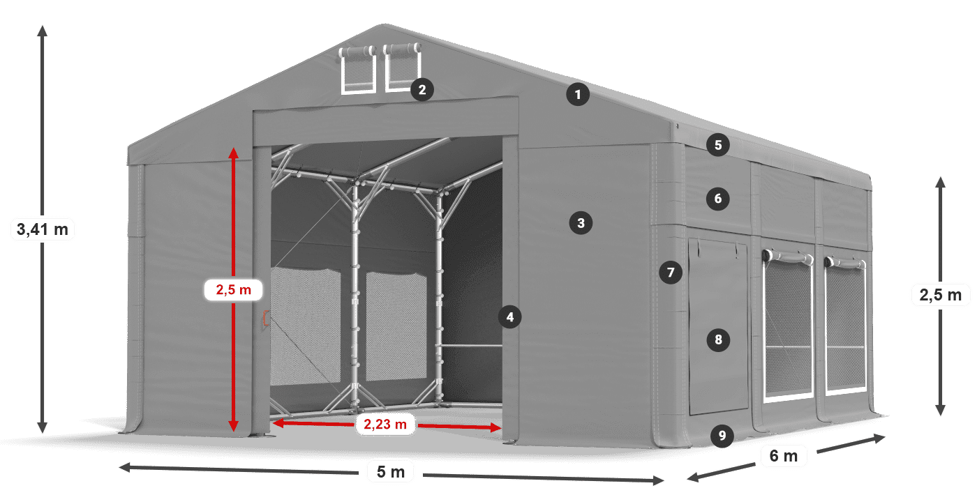 Dach: FR 620 PVC Wände: SD 500 PVC 2,5 m Legende