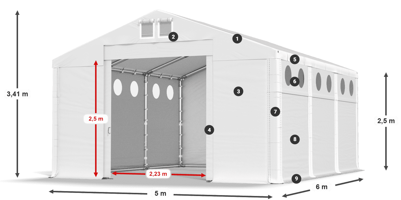 Dach: FR 620 PVC Wände: SD O 500 PVC 2,5 m Legende