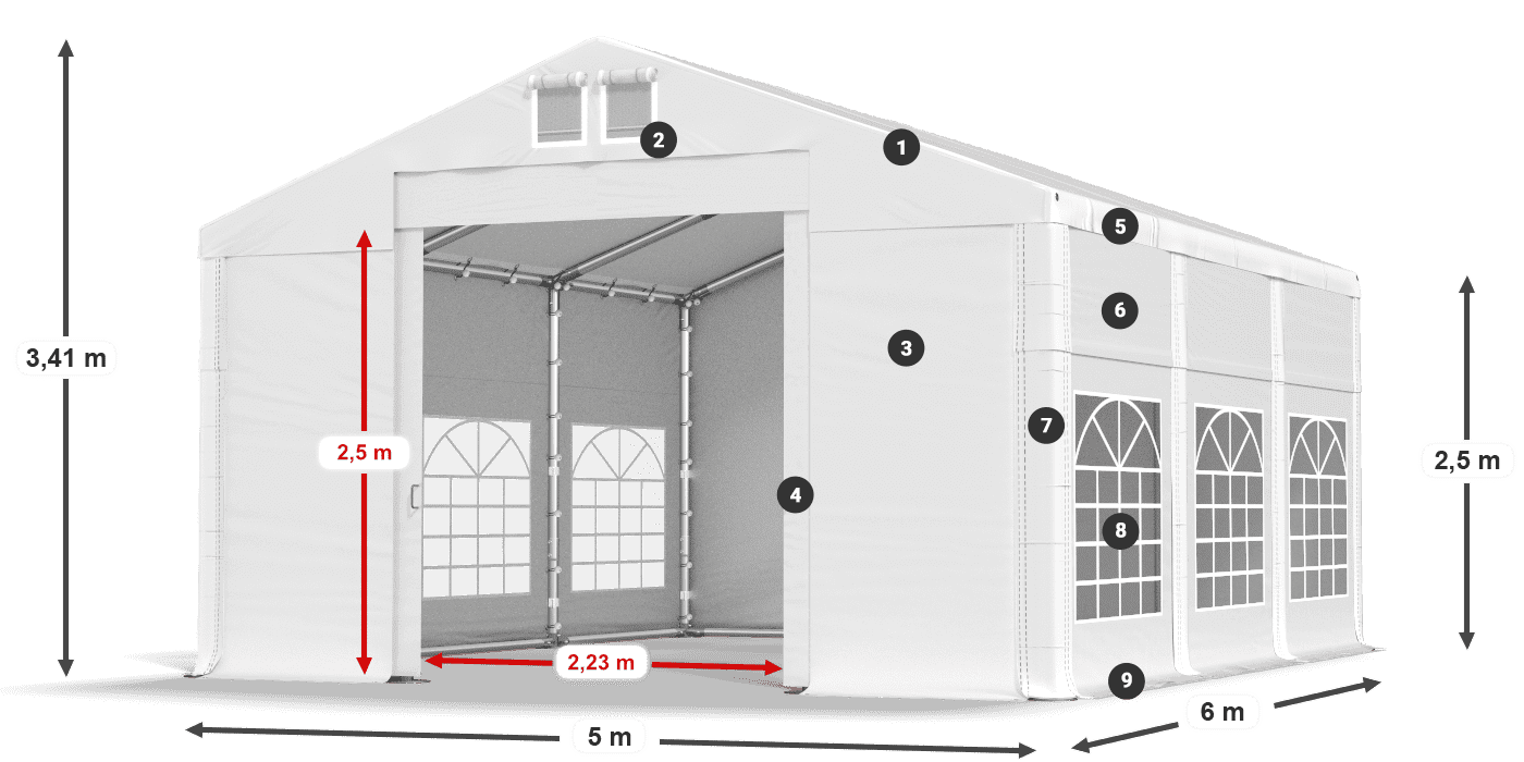 Dach: FR 620 PVC Wände: SD 500 PVC 2,5 m Legende